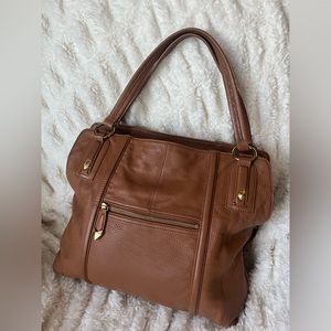 Perlina NY Brown Pebbled Genuine Leather Hobo Bag